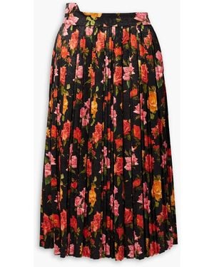 Commission Fanny Pleated Floral-print Satin-jacquard Midi Skirt - Red