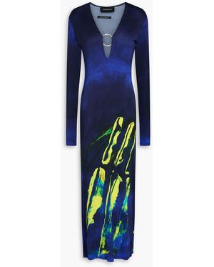 Louisa Ballou Helios Embellished Printed Jersey Maxi Dress - Blue