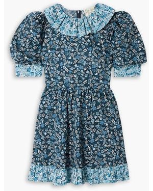 O Pioneers Claudette Ruffled Floral-print Cotton Mini Dress - Blue