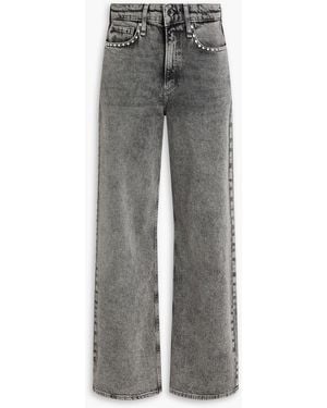 Rag & Bone Lori Studded Acid-Wash Mid-Rise Wide-Leg Jeans - Grey