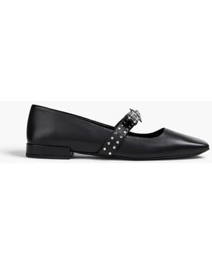 Versace Gianni Ribbon Studded Leather Mary Jane Flats - Black