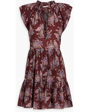 Veronica Beard Zee Tiered Printed Cotton-Voile Mini Dress - Purple