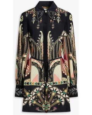 CAMILLA Embellished Printed Silk Crepe De Chine Mini Shirt Dress - Black