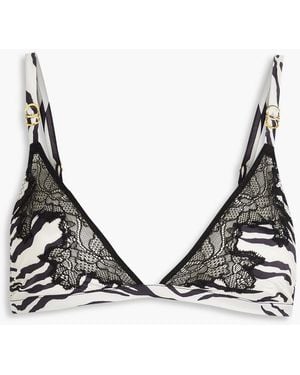 Stella McCartney Lace-trimmed Zebra-print Stretch-satin Triangle Bra - Multicolour