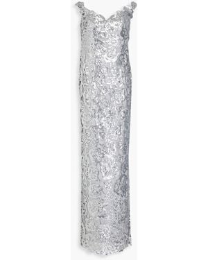 Marchesa Off-the-shoulder Sequined Guipure Lace Gown - White