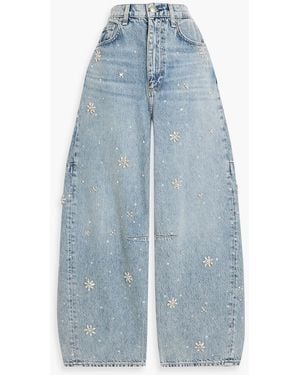 Rag & Bone Charlie Crystal-Embellished High-Rise Barrel-Leg Jeans - Blue