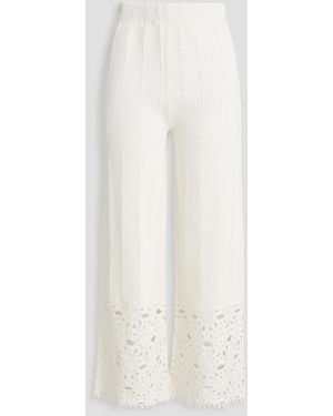Maje Crocheted Cotton-blend Wide-leg Trousers - White