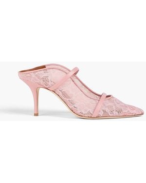 Malone Souliers Maureen 70 Leather-Trimmed Lace Mules - Pink