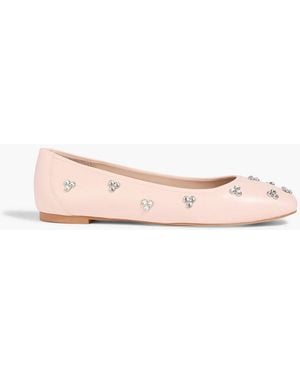 Stuart Weitzman Tammy Crystal-Embellished Leather Ballet Flats - Pink