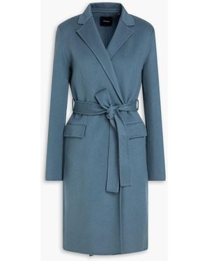 Theory Brushed Wool And Cashmere-blend Felt Coat - Blue