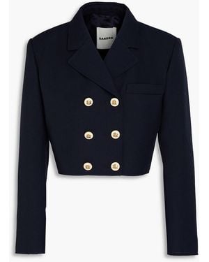 Sandro Cropped Double-breasted Wool-blend Twill Blazer - Blue