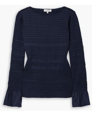 Lafayette 148 New York Shirred Crepe De Chine Top - Blue