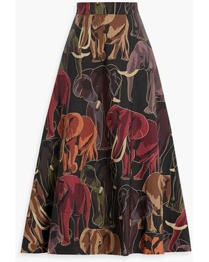 FARM Rio Printed Cotton-Poplin Midi Skirt - Red