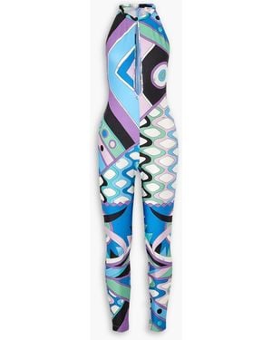 PUCCI Cutout Printed Jersey Jumpsuit - Blue