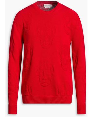 McQueen Jacquard-Knit Cotton Sweater - Red