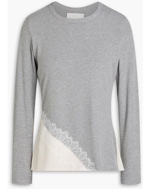 3.1 Phillip Lim Lace-Trimmed Ribbed Jersey And Satin Top - Grey