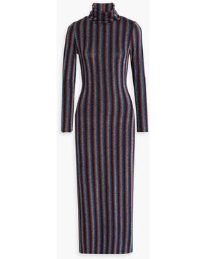Olivia Rubin Fliss Metallic Striped Stretch-knit Turtleneck Midi Dress - Blue