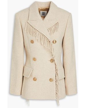 By Malene Birger iggie Double-breasted Fringed Wool-blend Blazer - Natural
