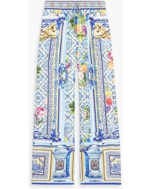 CAMILLA Printed Silk-Twill Wide-Leg Pants - Blue