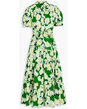Diane von Furstenberg Queena Floral-Print Cotton-Blend Poplin Midi Shirt Dress - Green