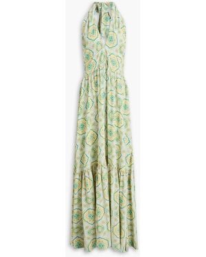 Heidi Klein Tiered Paisley-print Silk Crepe De Chine Halterneck Maxi Dress - Green