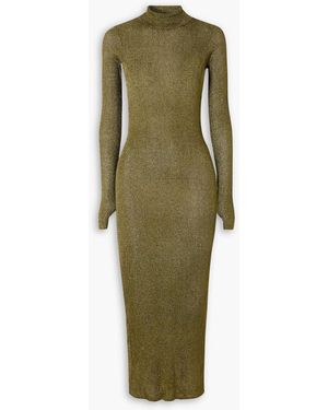 Isabel Marant Josita Metallic Ribbed-Knit Turtleneck Midi Dress - Green