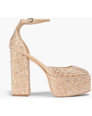 Paris Texas Crystal-Embellished Suede Platform Court Shoes - Natural