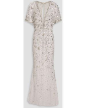 Jenny Packham Eliza Cutout Embellished Tulle Gown - White