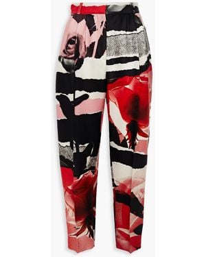 McQueen Cropped Printed Wool And Silk-blend Twill Tapered Pants