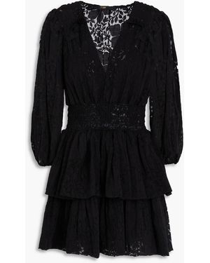 Maje Tiered Devoré-Chiffon Mini Dress - Black