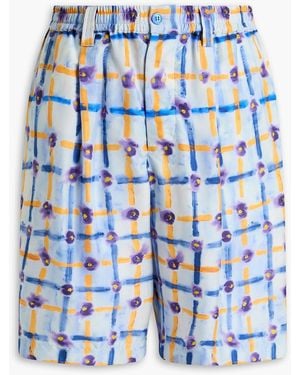 Marni Printed Silk-Twill Shorts - Blue