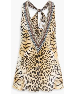 CAMILLA Crystal-Embellished Leopard-Print Silk Crepe De Chine Tank - White