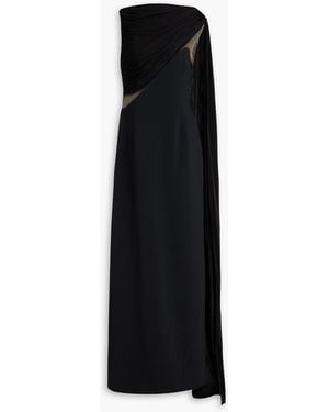 David Koma Draped Tulle-Trimmed Cady Gown - Black