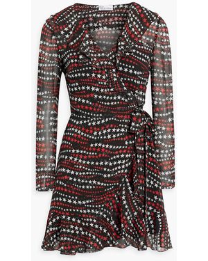 RED Valentino Printed Chiffon Mini Wrap Dress - Black