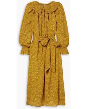 Doen Rory Belted Floral-print Organic Cotton-blend Midi Dress - Yellow