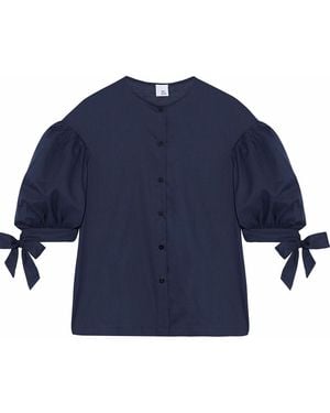 Iris & Ink Gathered Cotton-Poplin Shirt - Blue