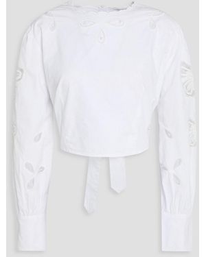 Sandro Cropped Cutout Embellished Cotton-poplin Top - White