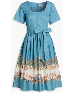 Mikael Aghal Floral-Print Cotton-Blend Poplin Dress - Blue