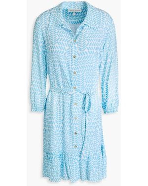 Heidi Klein Ruffled Printed Woven Mini Shirt Dress - Blue