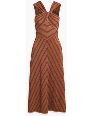 Zimmermann Striped Stretch-Knit Halterneck Midi Dress - Brown