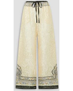 Saloni Venyx Kai Printed Satin-jacquard Wide-leg Trousers - Natural