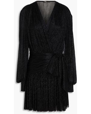 Maje Wrap-Effect Metallic Tulle Mini Dress - Black