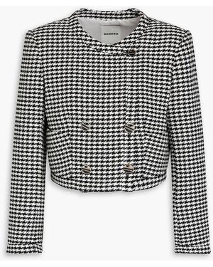 Sandro Cropped Double-breasted Houndstooth Tweed Jacket - Black