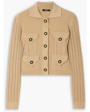 Balmain Ribbed Pointelle-Knit Cardigan - Natural