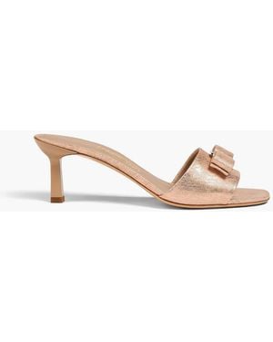 Ferragamo Glo Bow-Detailed Metallic Leather Mules - Natural