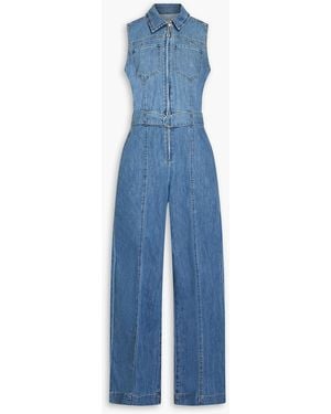 FRAME Belted Faded Denim Jumpsuit - Blue