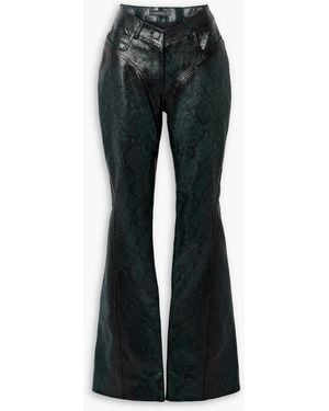 Mugler Paneled Snake-effect Leather Flared Pants - Black