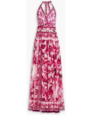 Dolce & Gabbana Printed Silk-chiffon Halterneck Gown - Pink