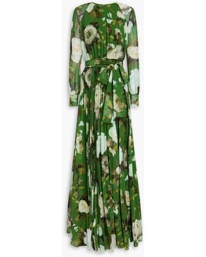 Erdem Plissierte robe aus voile mit floralem print - Grün