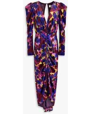 Ronny Kobo Astrid Printed Stretch-velvet Midi Dress - Purple